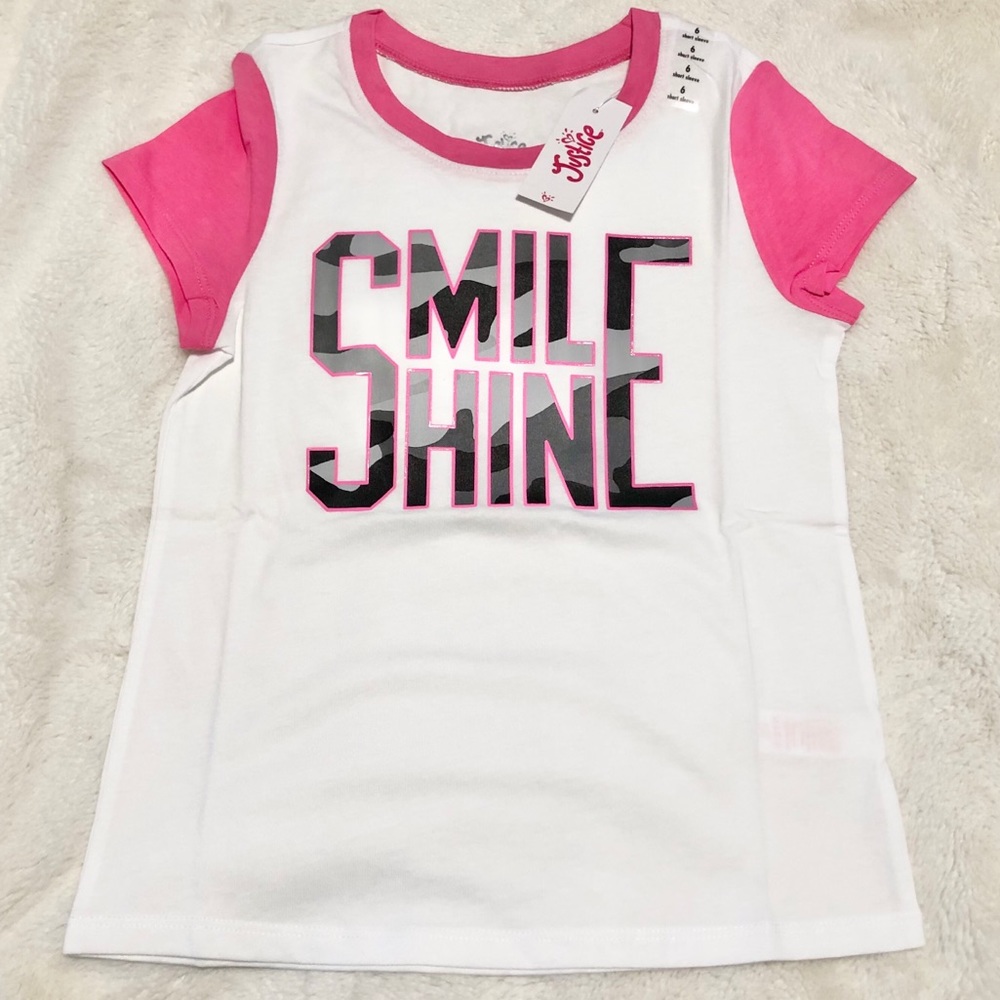 🆕Justice Girl’s SMILE SHINE Ringer Tee - Picture 7 of 9